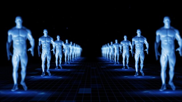 Futuristic Digital Clones Lined in Virtual Reality Sci-Fi Universe