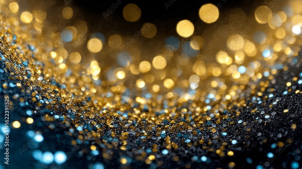 Wall mural stunning elegant sparkling bokeh background with magical golden and blue lights for festive vibes