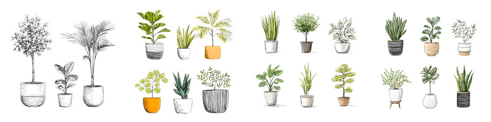 Obraz premium Houseplants Illustrations - Collection of Potted Plants for Home Decor