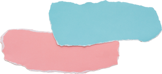 Torn paper strips in pink and blue colors isolated on white background for creative design and artistic projects