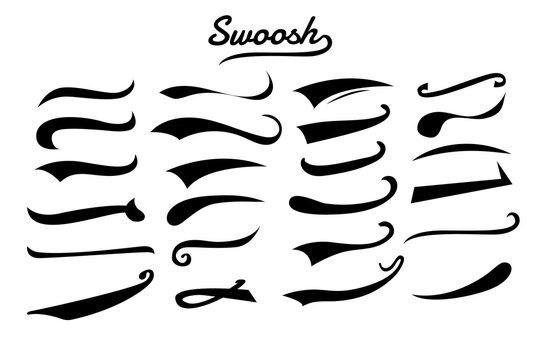 Classic black sport swoosh and tail set. Vector retro swashes for baseball script and lettering