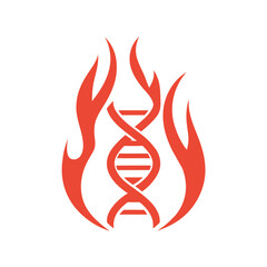 Red D N A Helix Surrounded by Stylized Flames on White Background science biology