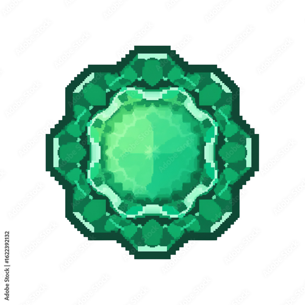 Wall mural emerald medallion on transparent background radiating in fractal symmetric design element