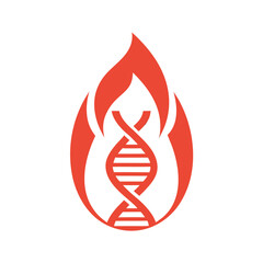 Red D N A Helix Symbol Enclosed in Flame Shape on White Background gene science