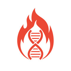Red D N A Helix Symbol Enclosed in Flames on White Background gene genetic