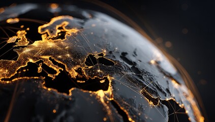 Detailed globe, Europe, illuminated network