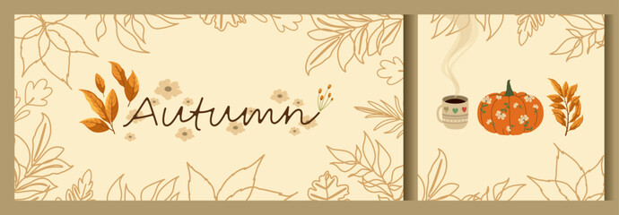 Autumn cozy posters. Vector illustration.
