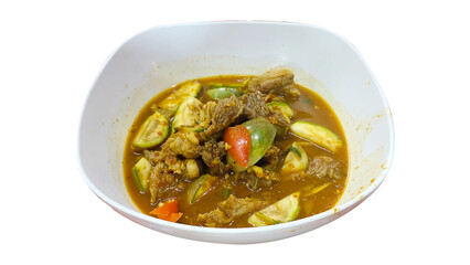 Spicy Thai jungle curry with beef and vegetables
