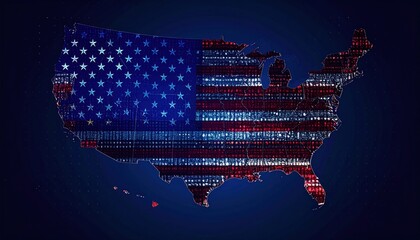USA map with digital flag overlay