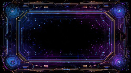 Obraz premium A high-tech digital interface with an empty black space in the middle and geometric borders