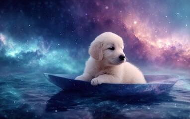 Puppy in a cosmic boat