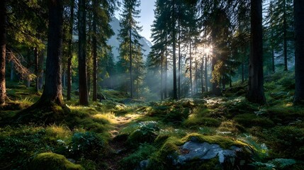 Obraz premium Sunlit Forest Path