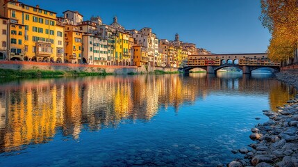 Obraz premium Colorful Italian city reflected in a calm river