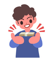 大金を得る男性のデフォルメイラスト