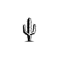 Minimalist black and white cactus illustration, simple design with a classic aesthetic