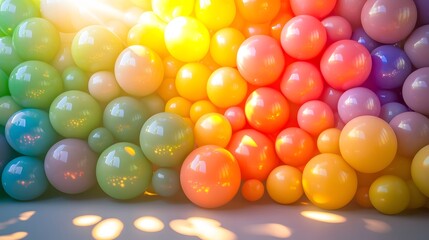 Obraz premium Rainbow Balloons Background Pastel Colors Festive Decoration