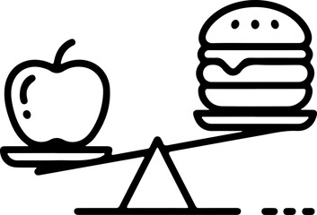 Healthy choice versus unhealthy option on a balance scale icon