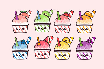 Cute Kawaii Fruits Shaved Ice summer cartoon character