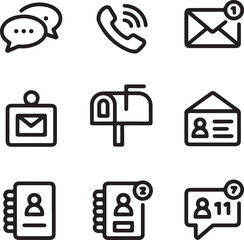 Thin Line Contact Icons – Messaging, Calling, and Address Vector Pack