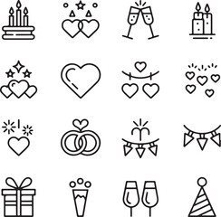 Thin Line Event Icons – Wedding, Birthday, and Holiday Vector Pack