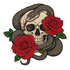 Dark Roses, Skull, and Serpent: Gothic Illustration