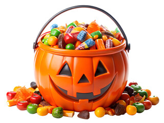 Halloween Pumpkin Bucket Overflowing with Candy on Transparent Background pumpkin