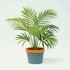 Obraz premium Lush green areca palm plant in a blue pot with orange trim