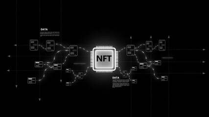 NFT processing system .Data visually depicts an intricate network of glowing lines and particles, the vast flow of information, complex data processing, and interconnected systems in a modern, 4k - Powered by Adobe