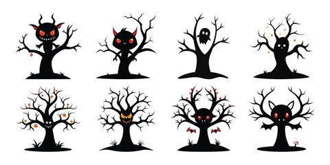 Halloween line icon set. Group of object. Ghost, horror, celebration, moon, witch, pumpkin.