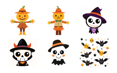 Halloween line icon set. Group of object. Ghost, horror, celebration, moon, witch, pumpkin.