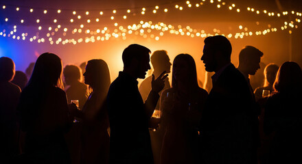 Silhouette of people chatting at a party