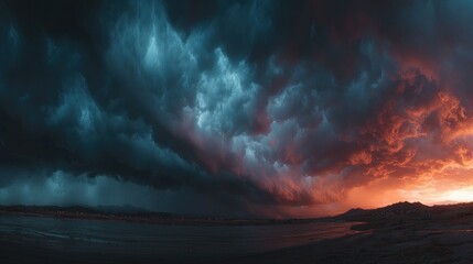 Fototapeta premium Dramatic sunset over a stormy coastal landscape
