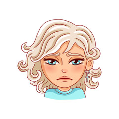 Sad female person on white background. Vector illustration.