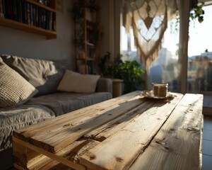 Rustic Wooden Coffee Table In A Cozy Living Room