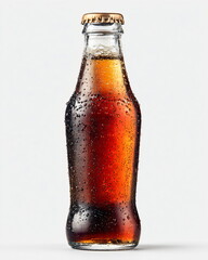 bottle of craft soda with metal cap, beverage product photo on white