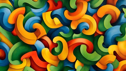 Abstract Colorful Swirls Painting Green Blue Red Yellow Orange
