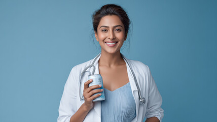 Young indian woman holding container