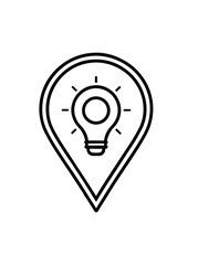 Pin icon with lightbulb idea symbol isolated on white background