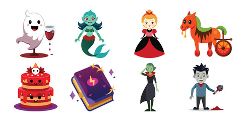 Halloween line icon set. Group of object. Ghost, horror, celebration, moon, witch, pumpkin.
