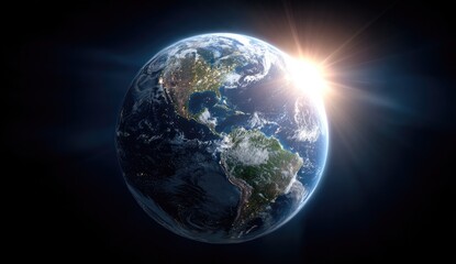 Earth, sunlit, in space