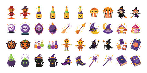 Halloween line icon set. Group of object. Ghost, horror, celebration, moon, witch, pumpkin.
