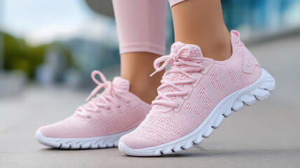 close view of woman wearing pink color shoes