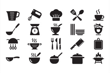 Black and White Kitchen Tools Icons Vector Set