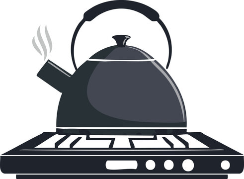 black kettle steaming on stove clip art preview