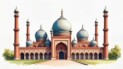 Obraz premium Beautiful mosque watercolor painting 