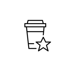 Coffee takeaway cup and star. Favorite drinks, featured blend. Pixel perfect, editable stroke vector icon