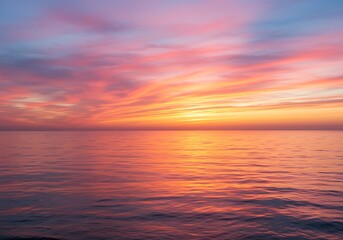 Fototapeta premium Serene Sunset: Ocean's Embrace, Hues of Tranquility