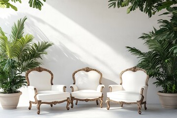Beautiful white room with classic armchairs and decorative elements
