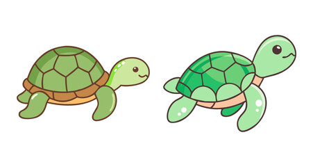 Two Adorable Cartoon Turtles Swimming Together in a Playful Illustration
