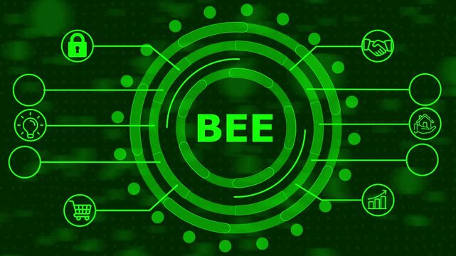 Green Digital Interface with B E Text Futuristic Technology Concept Illustrating Business
